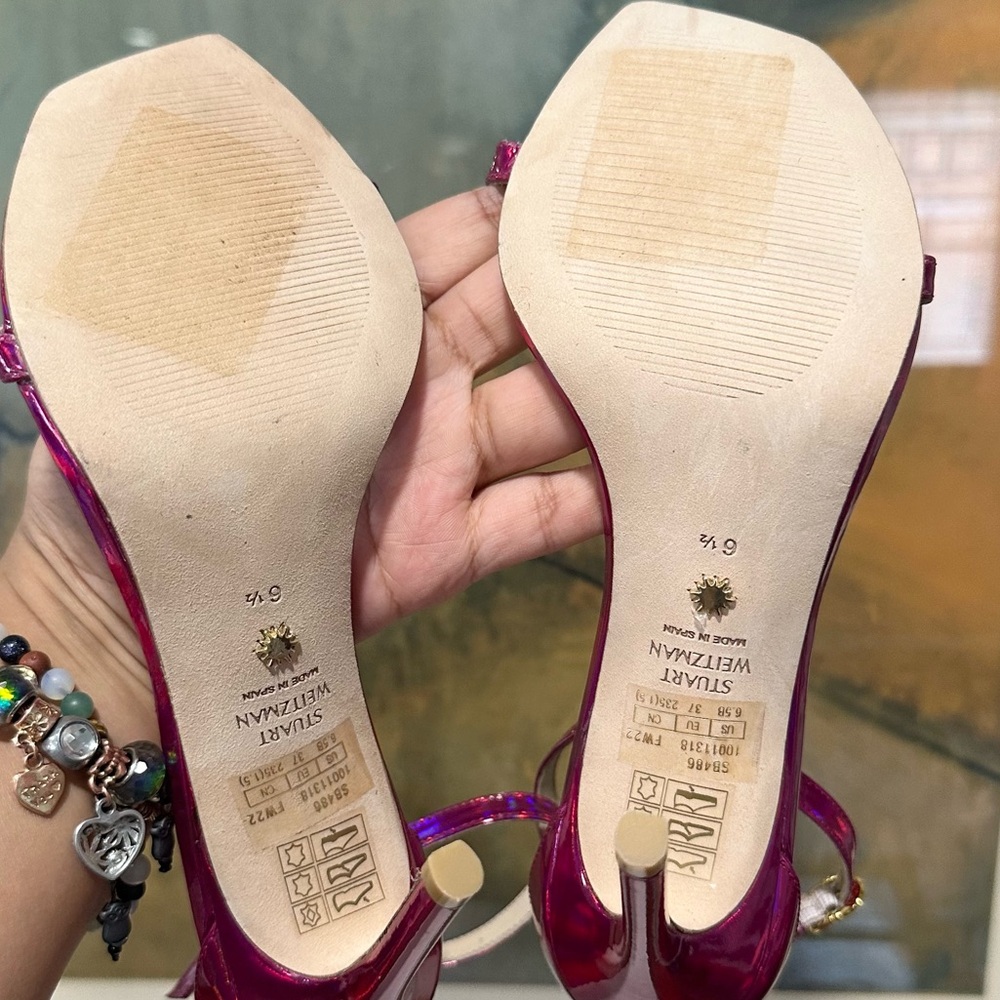 🌹STUART WEITZMAN🌹 Nudistcurve 100mm Sandals Iridescent Pink Size: 6.5 - Picture 13 of 13